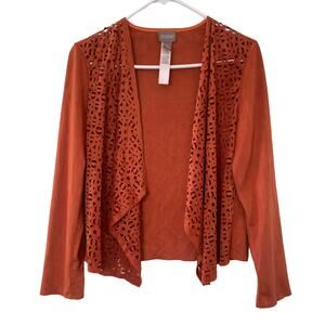 Chicos Womens Orange Suede Open Cardigan Sweater Size S 0